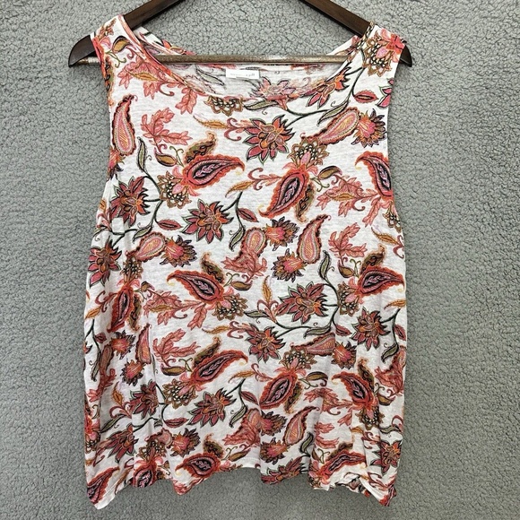 J Jill Tank Top Women XL Petite Boho Paisley Linen Cottagecore Lightweight Beach - Picture 1 of 7